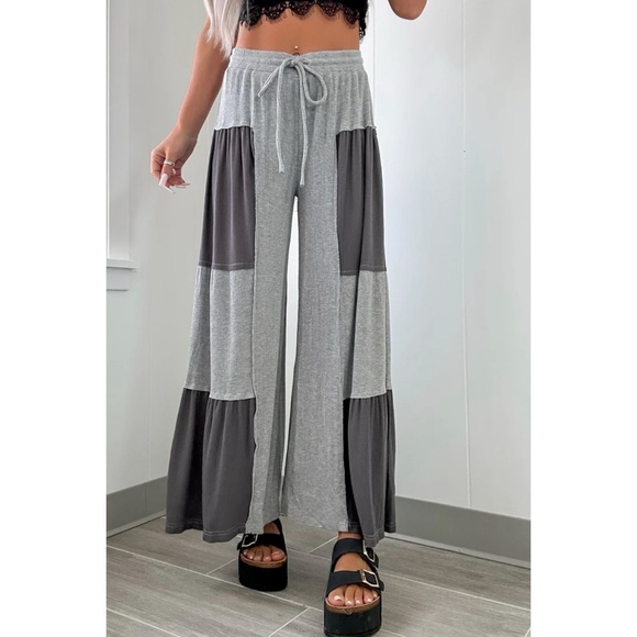 POL Gray Wide Leg Pants | Two Tone Ribbed Knit Lounge Trousers - Picture 3 of 9